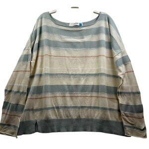 Anthropologie Sparrow Oversized Striped Sweater Cotton Linen Blend Cream Blue  L